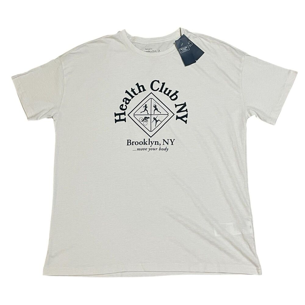 Abercrombie & Fitch 'Health Club NY' Print Boyfriend Tee Women’s Shirt Sz Medium